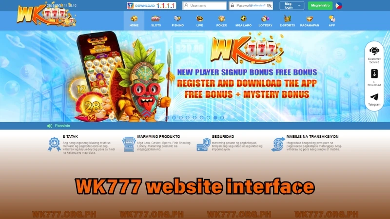 WK777 website interface